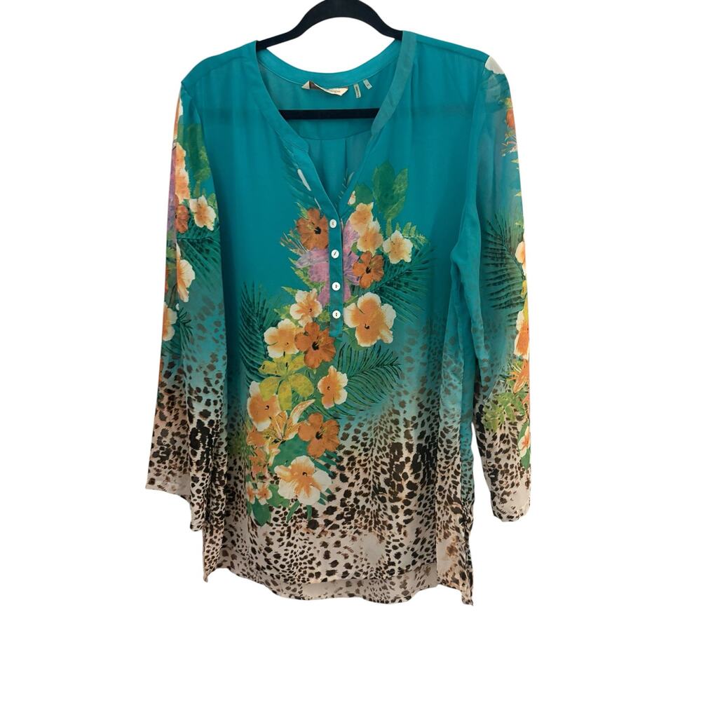 Soft Surroundings Semi-sheer Blouse Top XL Chic Comfort Flowy Boho Floral